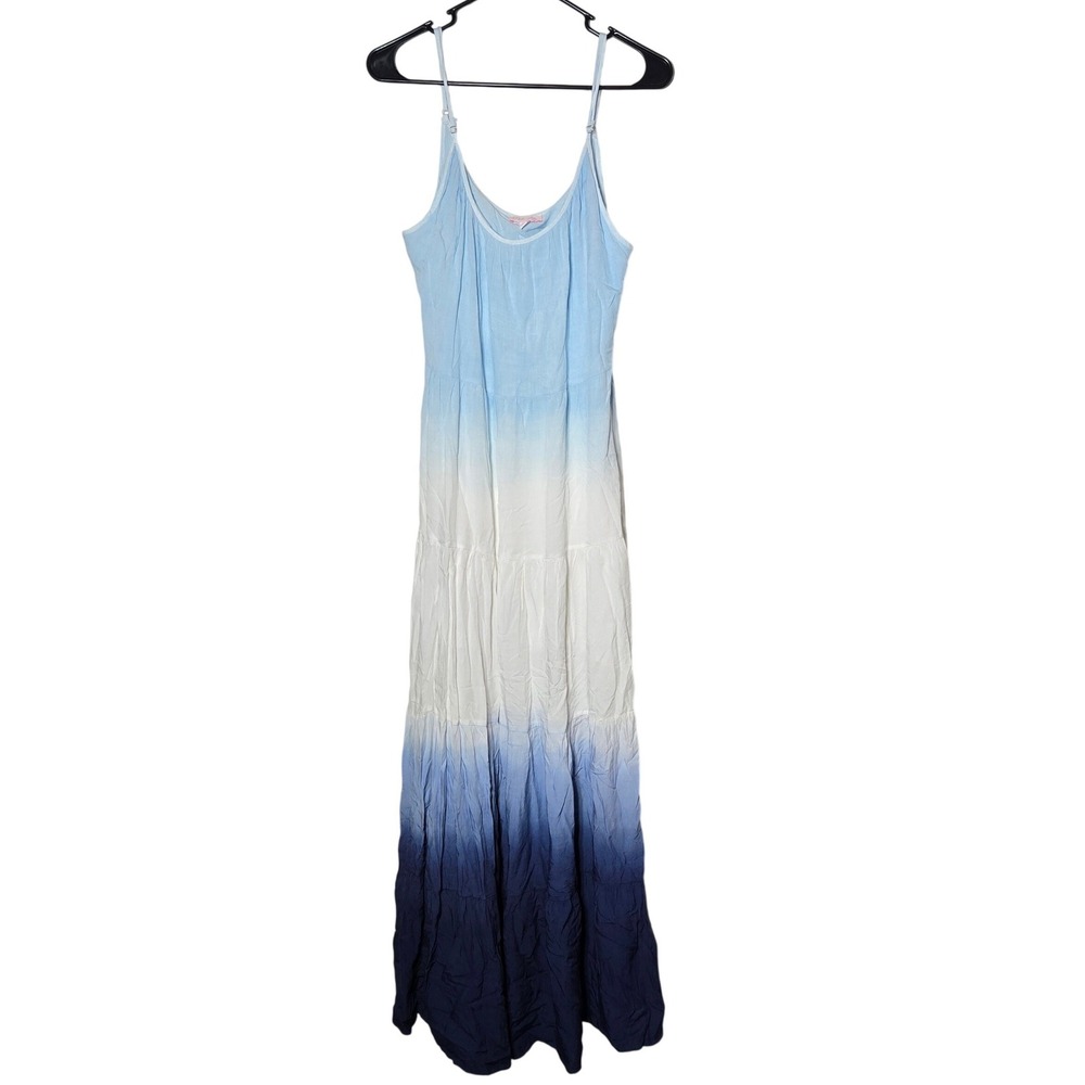 Pink Lily Blue Ombre Tiered Maxi Dress Medium Coastal Beach Summer Boho Resort